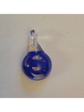 Handblown Murano Blue Glass Pendant With Clear Loop Teardrop Shape